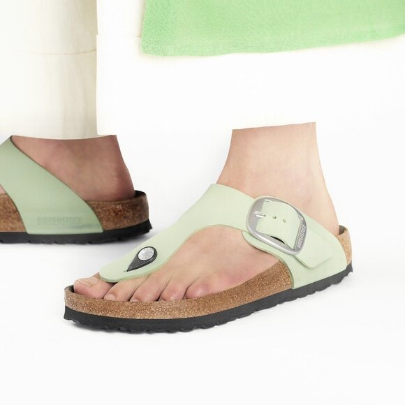 Birkenstock Gizeh Big Buckle Thong Sandal Faded Lime Leather EU 39 US 8- 8.5 W - Picture 1 of 13